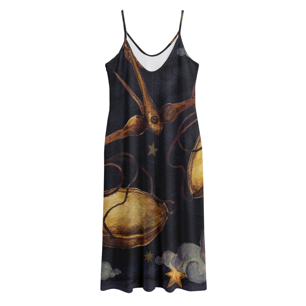 Watercolor Libra Zodiac Sign Print Jersey Midi Cami Dress