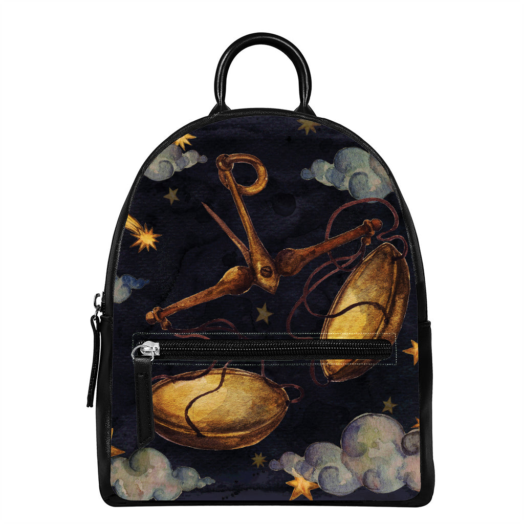 Watercolor Libra Zodiac Sign Print Leather Backpack