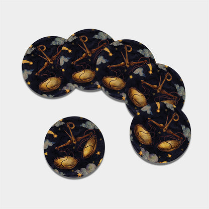 Watercolor Libra Zodiac Sign Print Leather Coaster Set