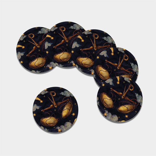 Watercolor Libra Zodiac Sign Print Leather Coaster Set
