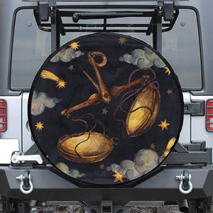 Watercolor Libra Zodiac Sign Print Leather Spare Tire Cover