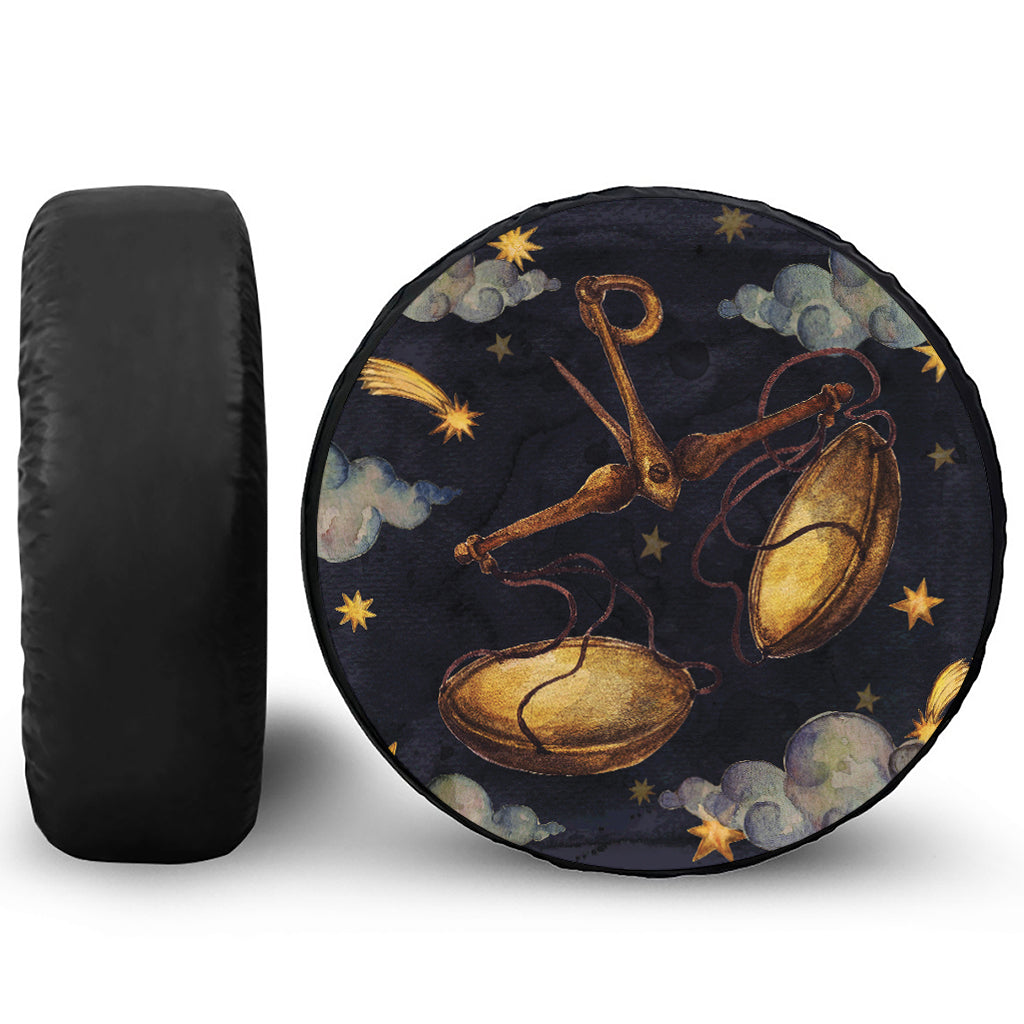 Watercolor Libra Zodiac Sign Print Leather Spare Tire Cover