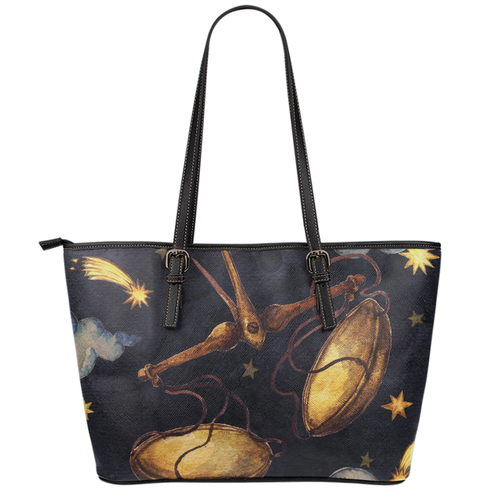 Watercolor Libra Zodiac Sign Print Leather Tote Bag