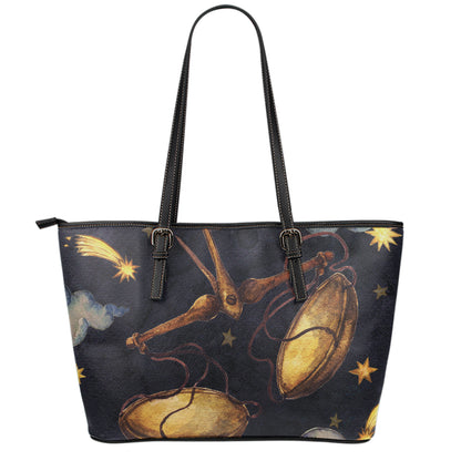 Watercolor Libra Zodiac Sign Print Leather Tote Bag