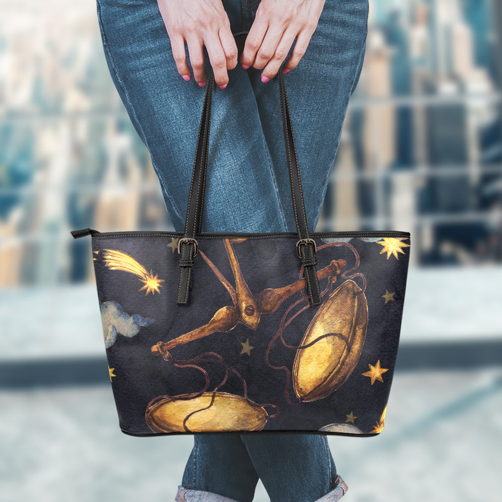 Watercolor Libra Zodiac Sign Print Leather Tote Bag