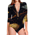 Watercolor Libra Zodiac Sign Print Long Sleeve Swimsuit