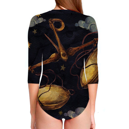 Watercolor Libra Zodiac Sign Print Long Sleeve Swimsuit