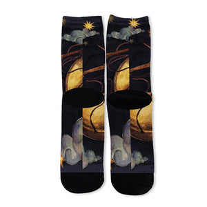 Watercolor Libra Zodiac Sign Print Long Socks