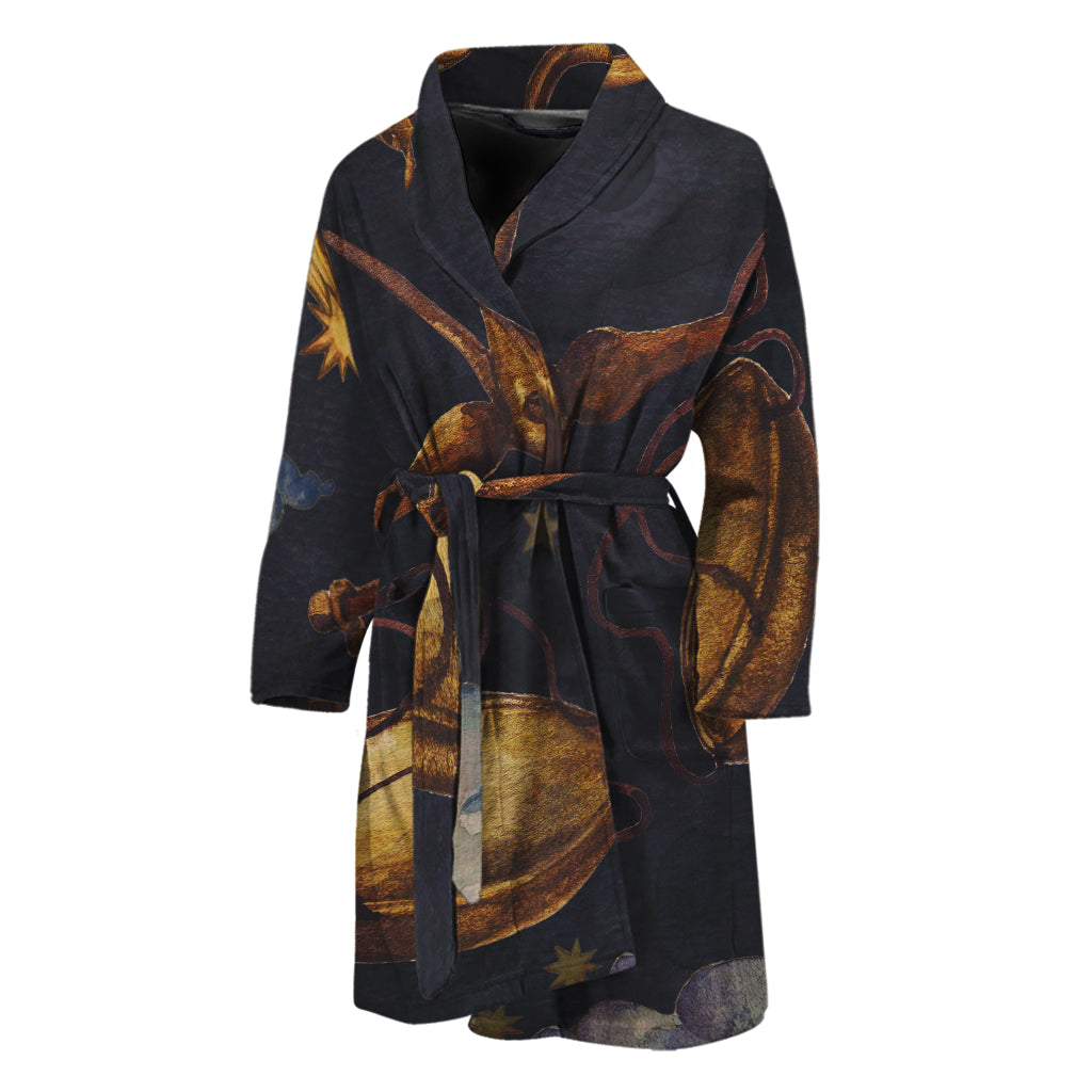 Watercolor Libra Zodiac Sign Print Men's Bathrobe