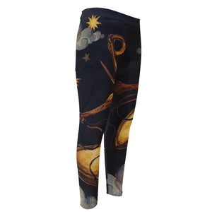 Watercolor Libra Zodiac Sign Print Men's Compression Pants