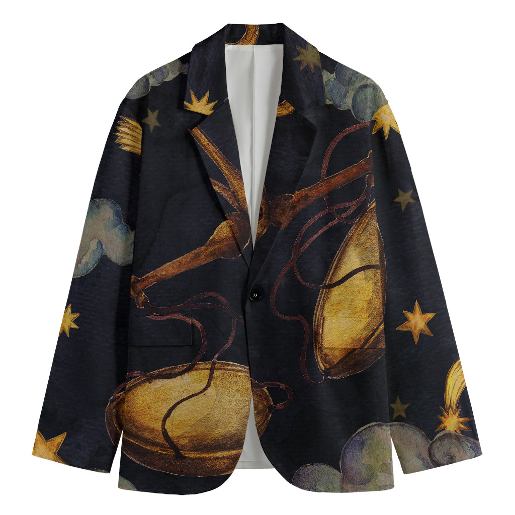 Watercolor Libra Zodiac Sign Print Men's Cotton Blazer