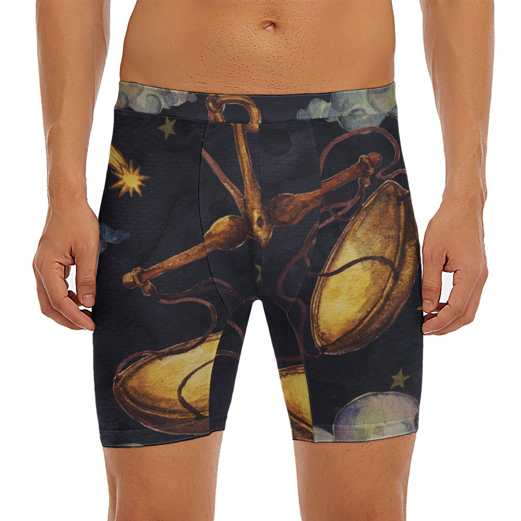 Watercolor Libra Zodiac Sign Print Men's Long Boxer Briefs