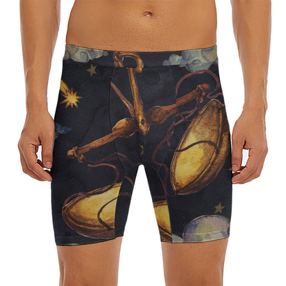 Watercolor Libra Zodiac Sign Print Men's Long Boxer Briefs
