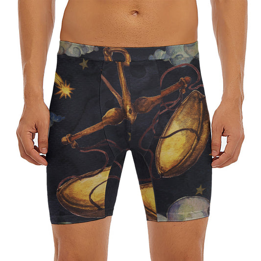 Watercolor Libra Zodiac Sign Print Men's Long Boxer Briefs