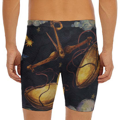 Watercolor Libra Zodiac Sign Print Men's Long Boxer Briefs