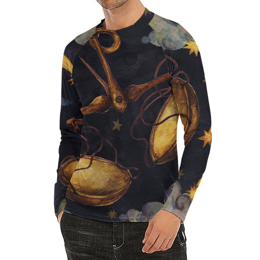 Watercolor Libra Zodiac Sign Print Men's Long Sleeve Rash Guard