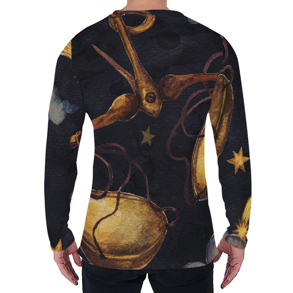 Watercolor Libra Zodiac Sign Print Men's Long Sleeve T-Shirt