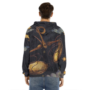 Watercolor Libra Zodiac Sign Print Men's Velvet Pullover Hoodie