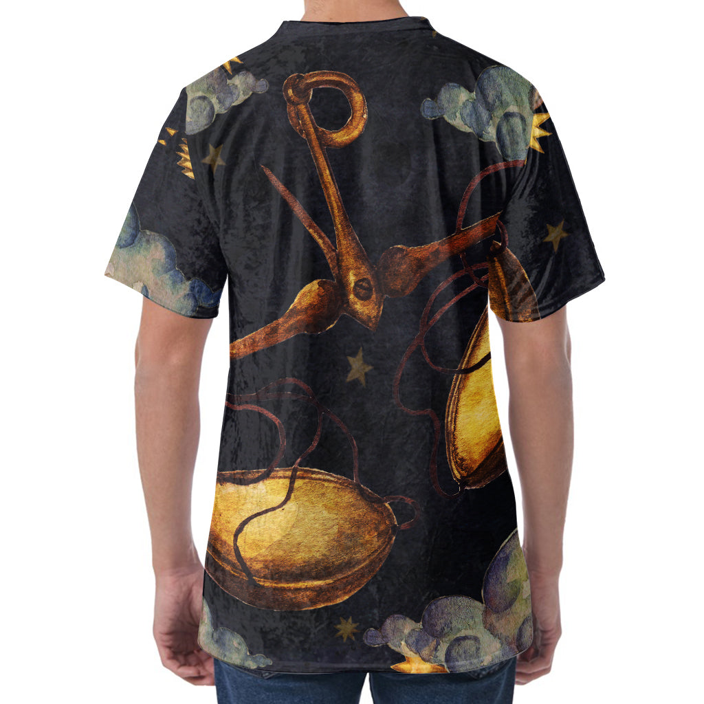 Watercolor Libra Zodiac Sign Print Men's Velvet T-Shirt