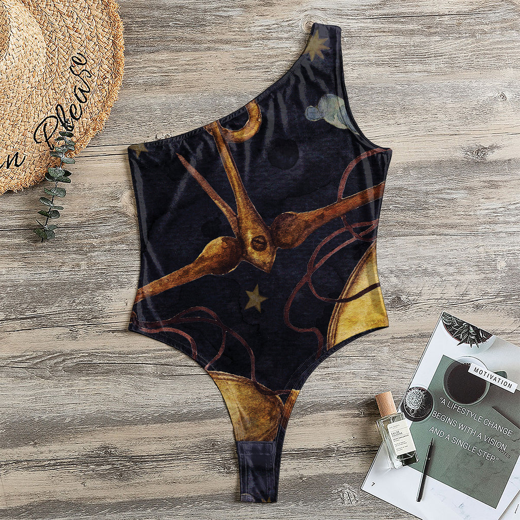Watercolor Libra Zodiac Sign Print One Shoulder Bodysuit