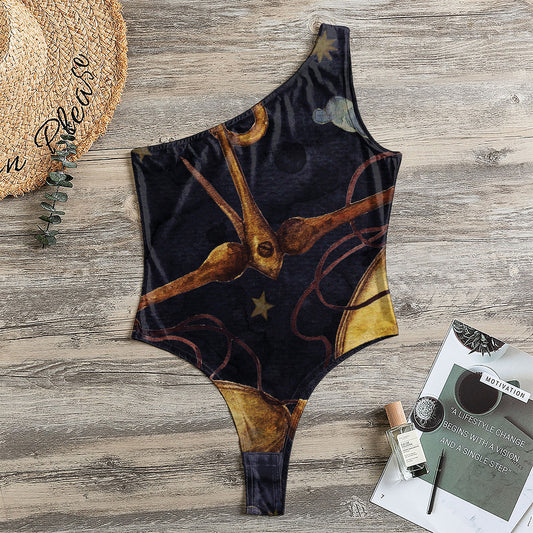 Watercolor Libra Zodiac Sign Print One Shoulder Bodysuit