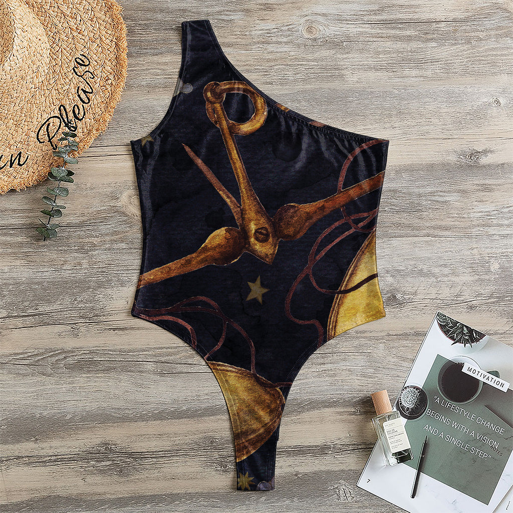 Watercolor Libra Zodiac Sign Print One Shoulder Bodysuit