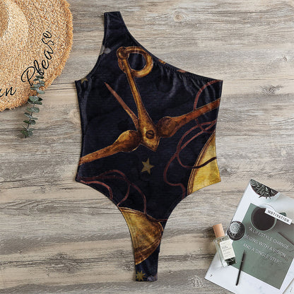 Watercolor Libra Zodiac Sign Print One Shoulder Bodysuit