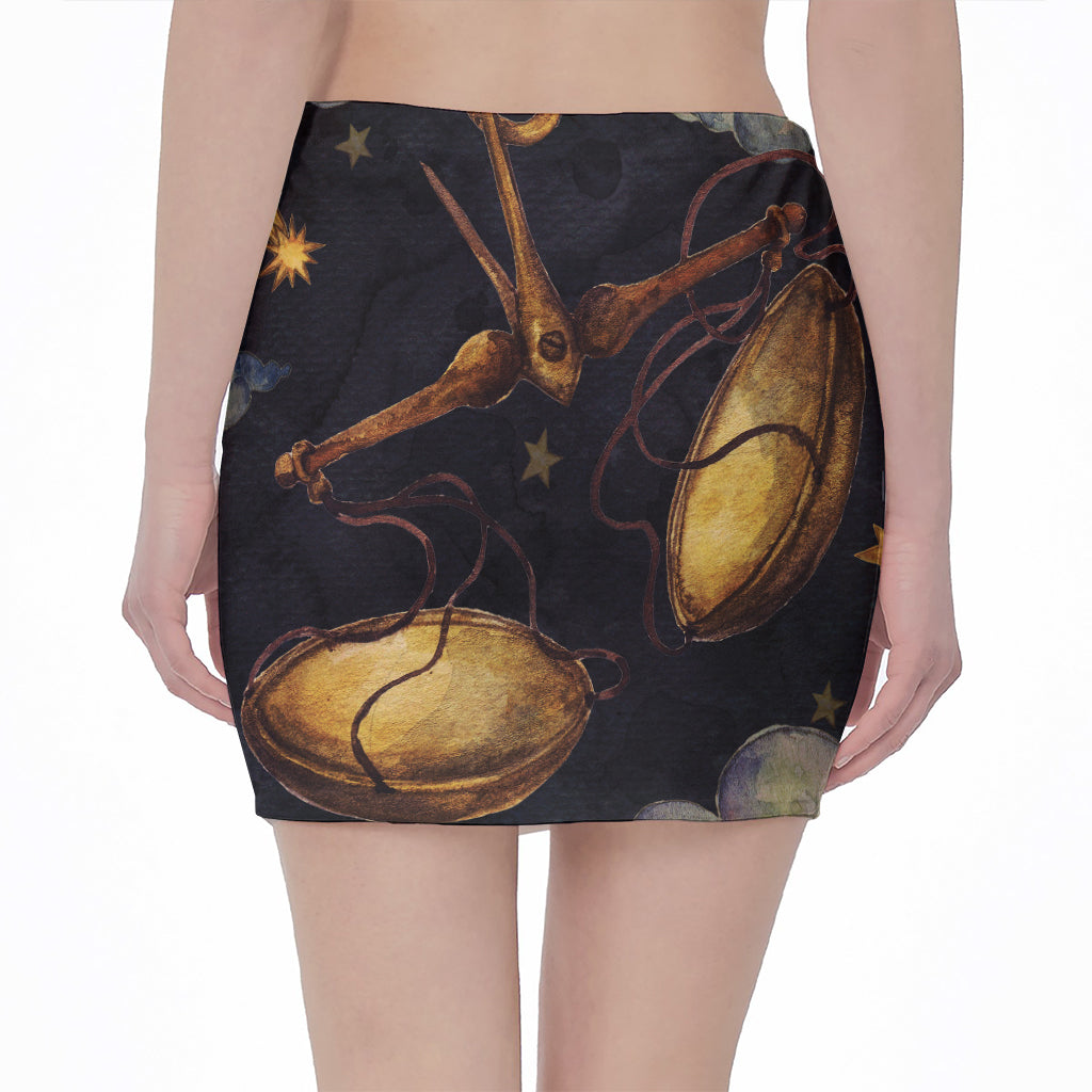 Watercolor Libra Zodiac Sign Print Pencil Mini Skirt