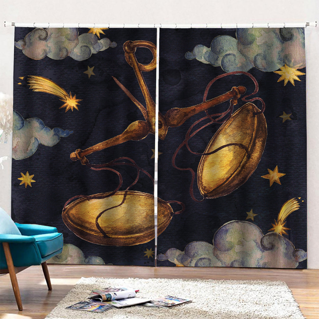 Watercolor Libra Zodiac Sign Print Pencil Pleat Curtains