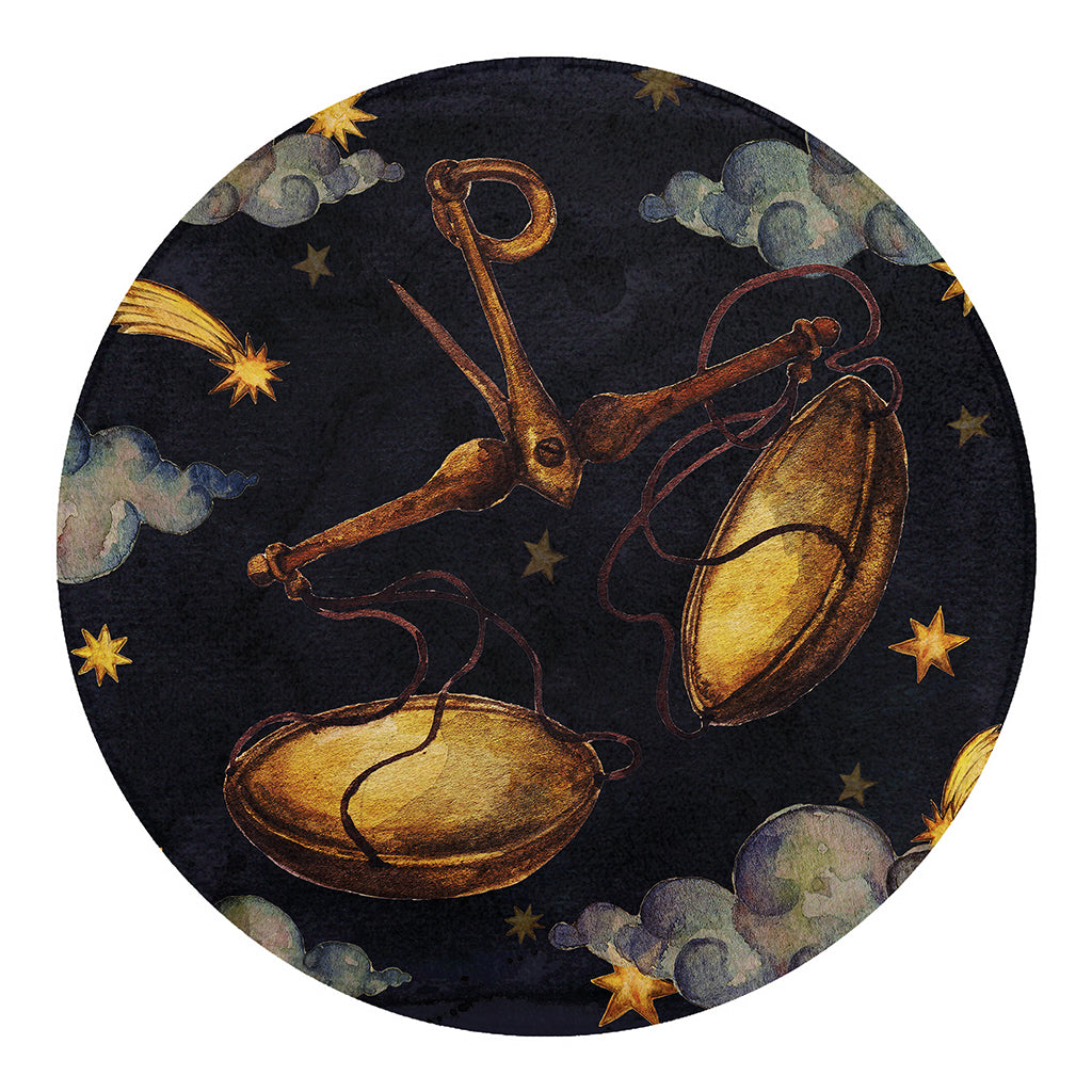 Watercolor Libra Zodiac Sign Print Round Blanket