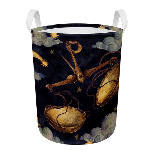 Watercolor Libra Zodiac Sign Print Round Laundry Basket