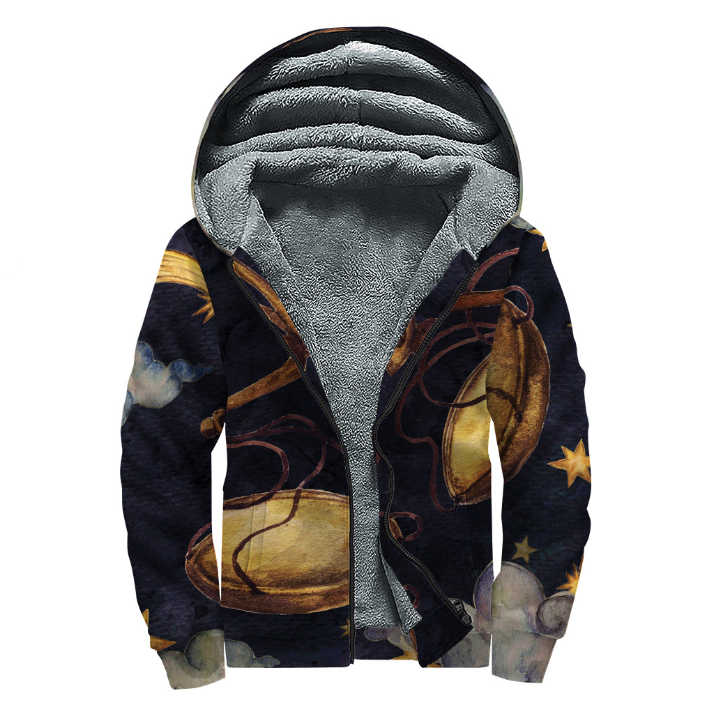 Watercolor Libra Zodiac Sign Print Sherpa Lined Zip Up Hoodie