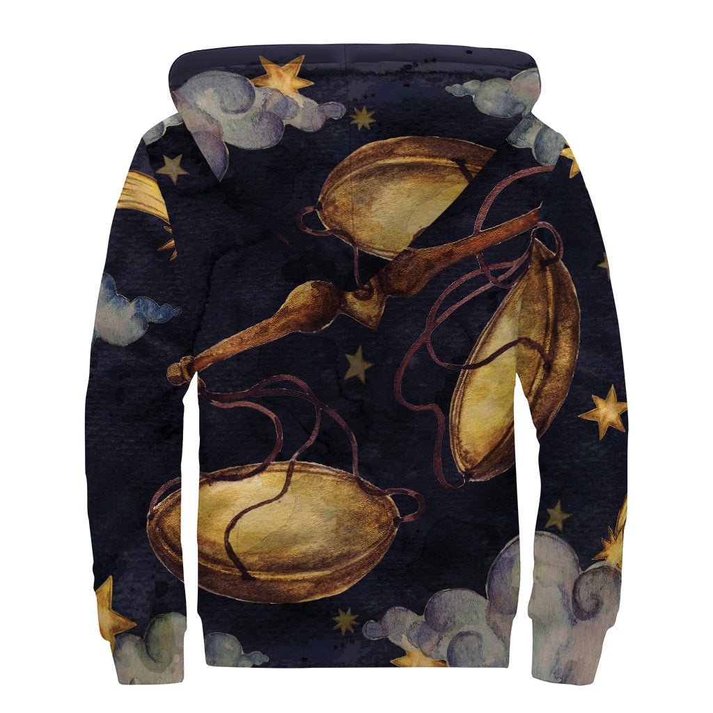 Watercolor Libra Zodiac Sign Print Sherpa Lined Zip Up Hoodie