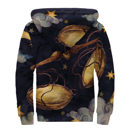 Watercolor Libra Zodiac Sign Print Sherpa Lined Zip Up Hoodie