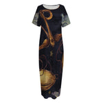 Watercolor Libra Zodiac Sign Print Short Sleeve Long Nightdress