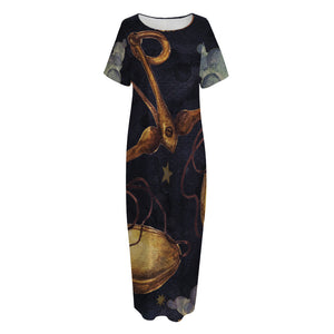 Watercolor Libra Zodiac Sign Print Short Sleeve Long Nightdress