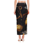 Watercolor Libra Zodiac Sign Print Side Slit Maxi Skirt