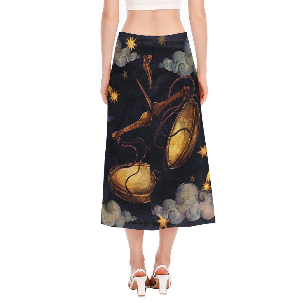 Watercolor Libra Zodiac Sign Print Side Slit Midi Skirt