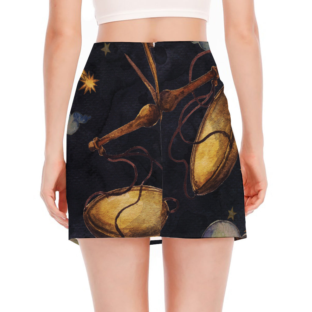 Watercolor Libra Zodiac Sign Print Side Slit Mini Skirt