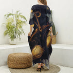 Watercolor Libra Zodiac Sign Print Silk V-Neck Kaftan Dress
