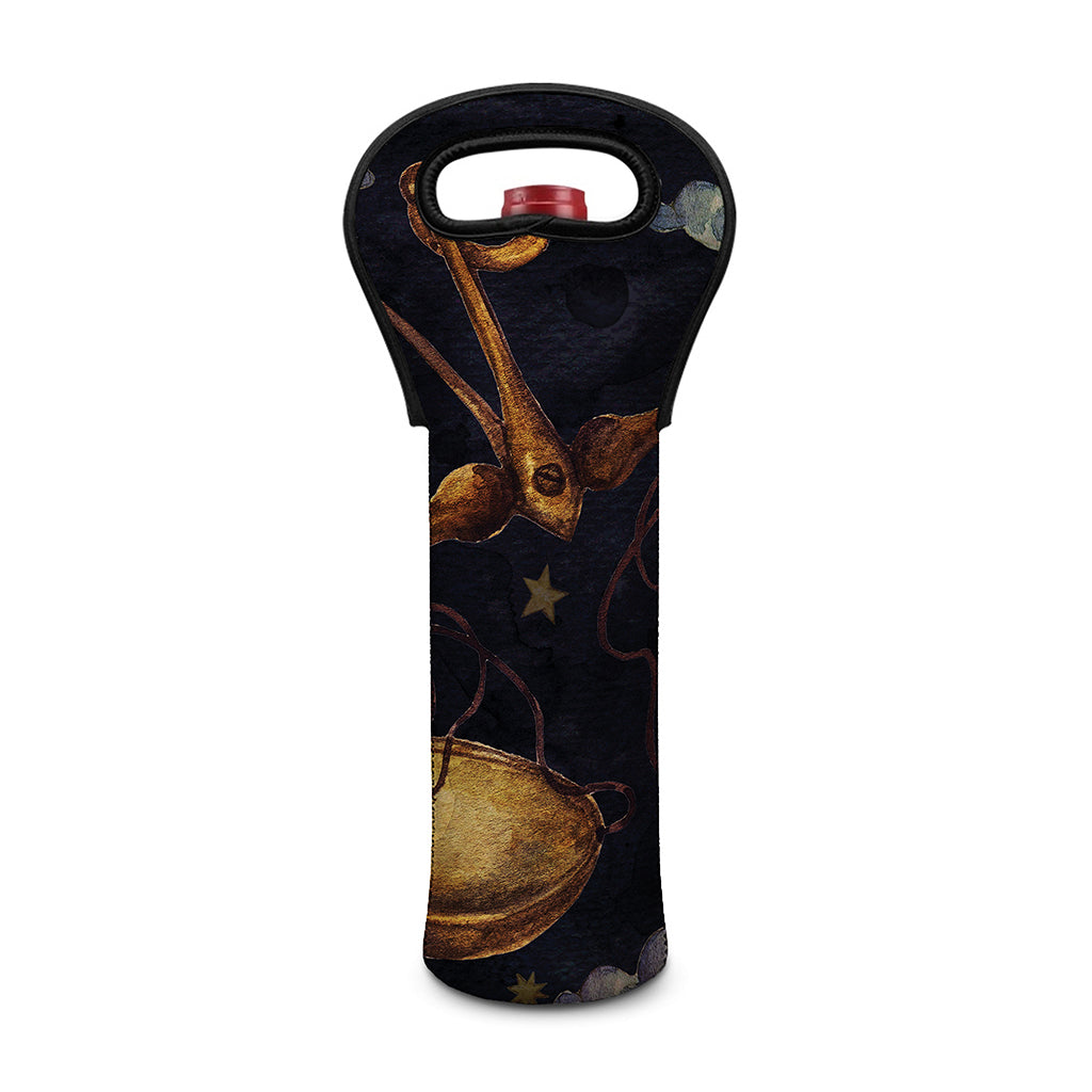 Watercolor Libra Zodiac Sign Print Single Neoprene Wine Tote