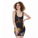 Watercolor Libra Zodiac Sign Print Sleeveless Bodycon Dress