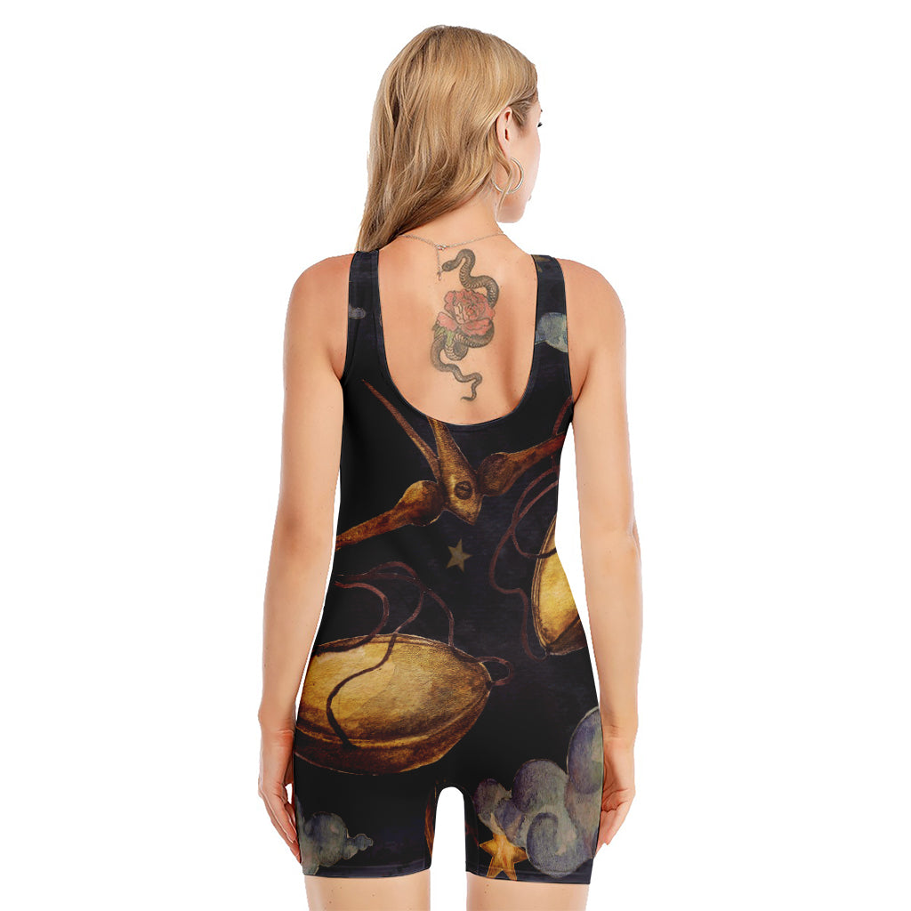 Watercolor Libra Zodiac Sign Print Sleeveless One Piece Swimsuit