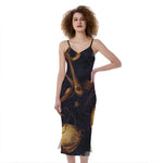 Watercolor Libra Zodiac Sign Print Slim Fit Midi Cami Dress