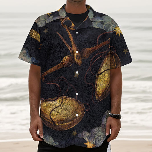 Watercolor Libra Zodiac Sign Print Textured Short Sleeve Shirt