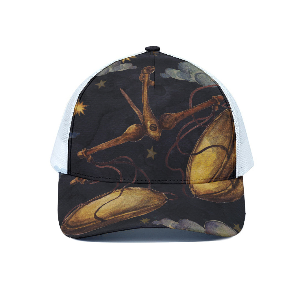 Watercolor Libra Zodiac Sign Print White Mesh Trucker Cap