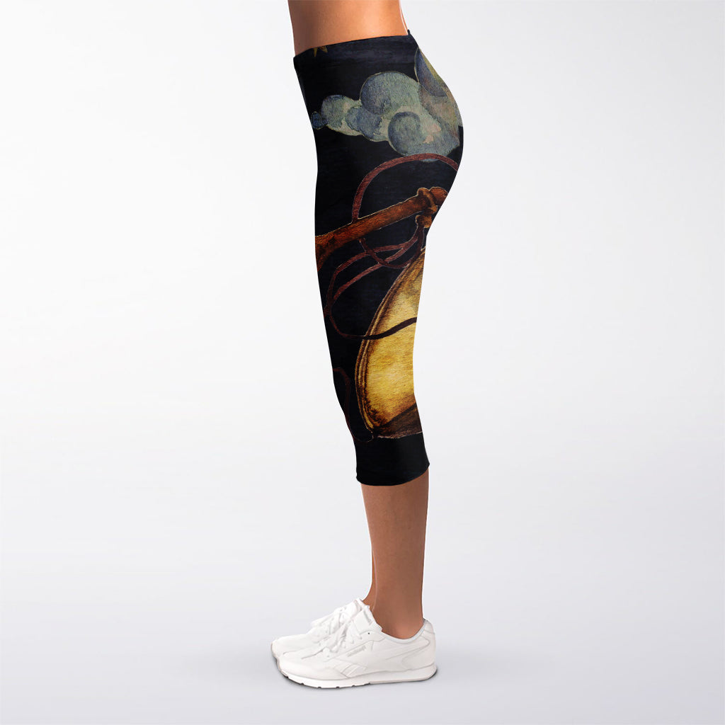 Watercolor Libra Zodiac Sign Print Women's Capri Leggings