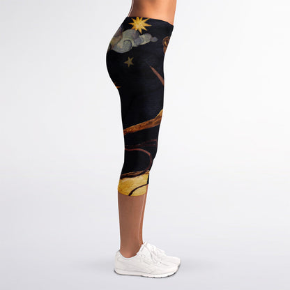 Watercolor Libra Zodiac Sign Print Women's Capri Leggings