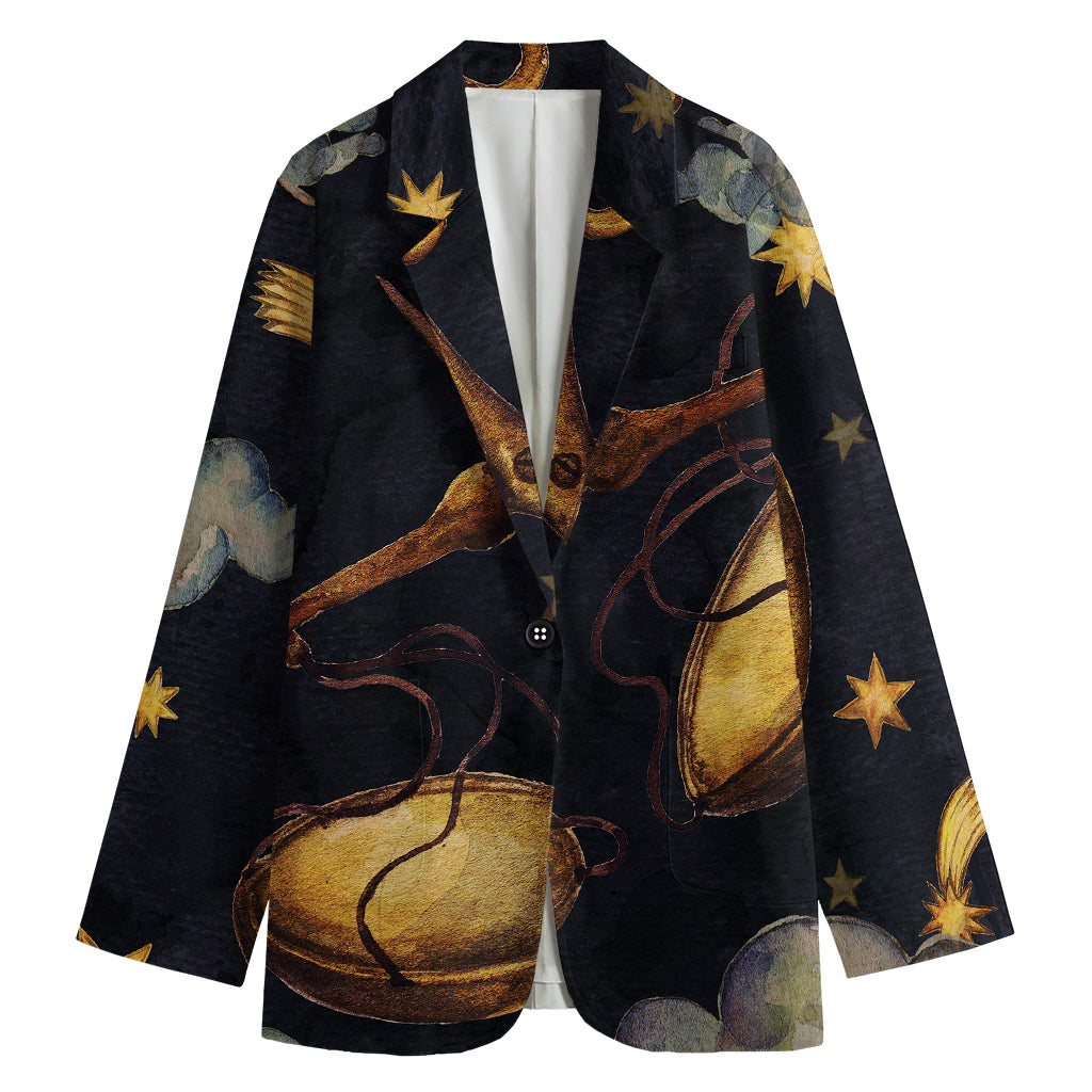 Watercolor Libra Zodiac Sign Print Women's Cotton Blazer