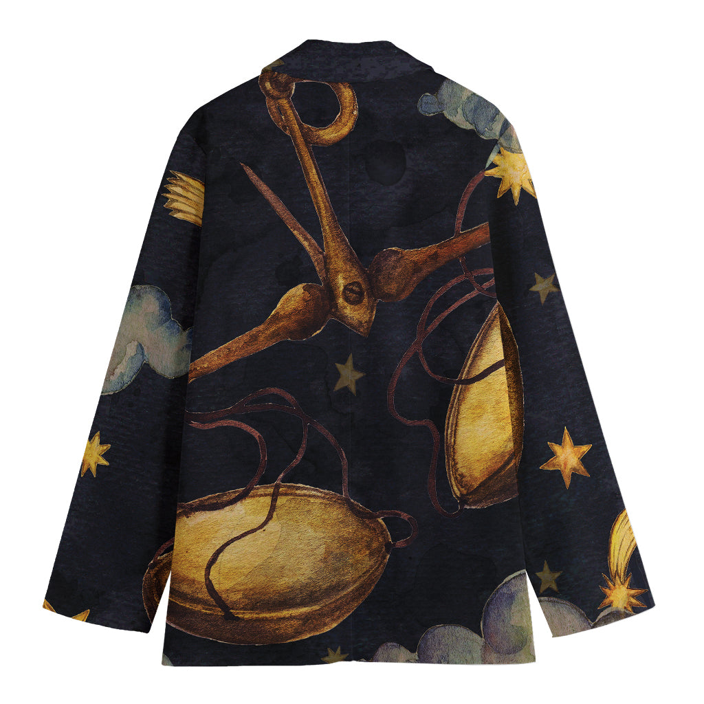 Watercolor Libra Zodiac Sign Print Women's Cotton Blazer